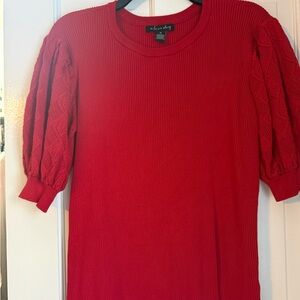 Elegant Red Textured Sleeve Sweater